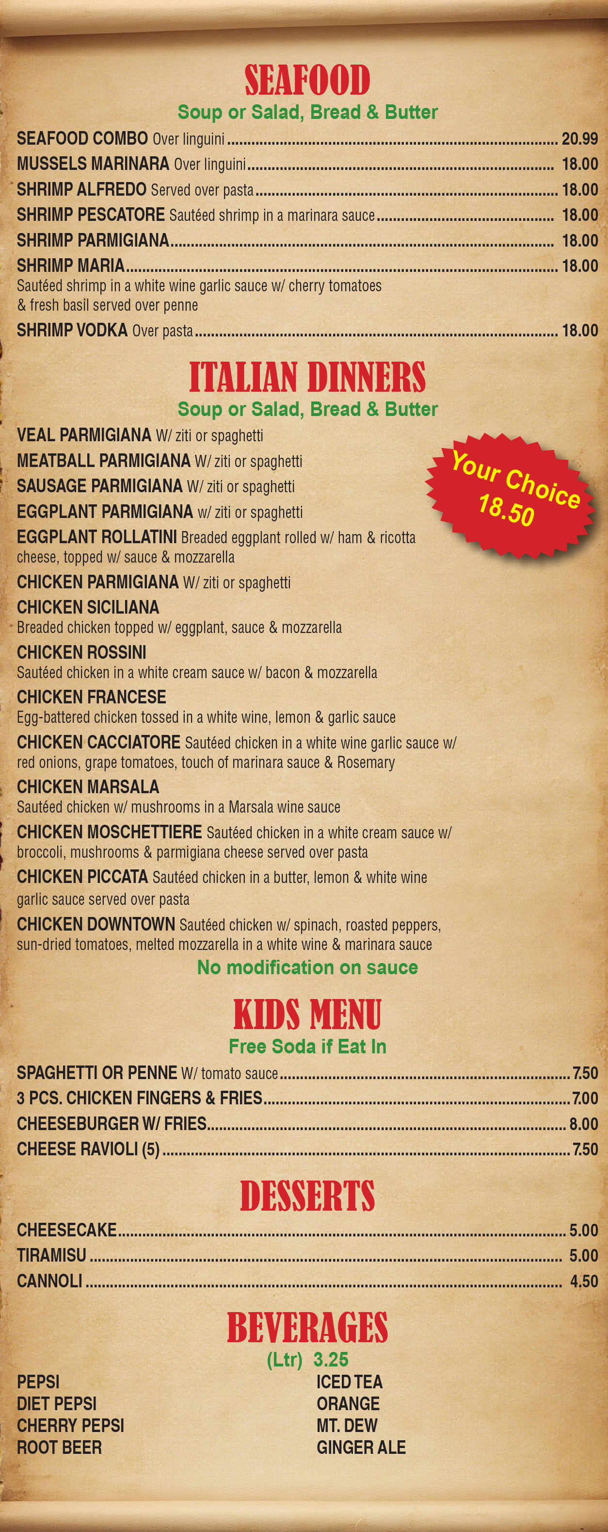 Dinners - Kids Menu - Desserts